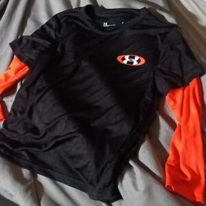 Under Armour Black Shirt with Vibrant Orange Sleeves